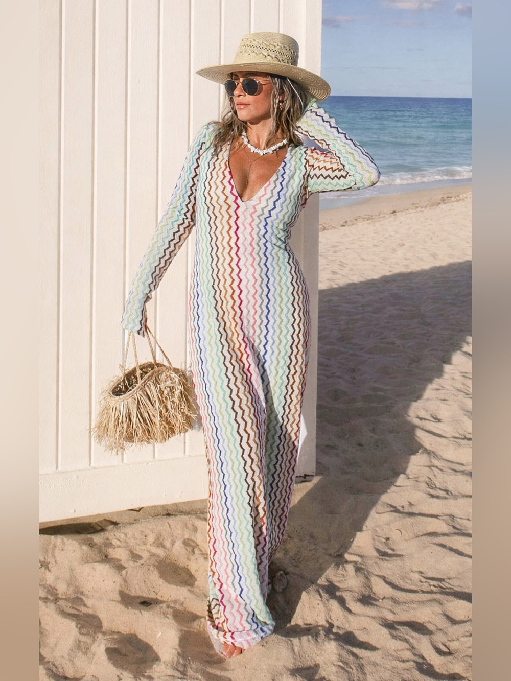 NWT Show Me Your Mumu Lopez Maxi Dress size Large L Rainbow Crochet Zig Zag
